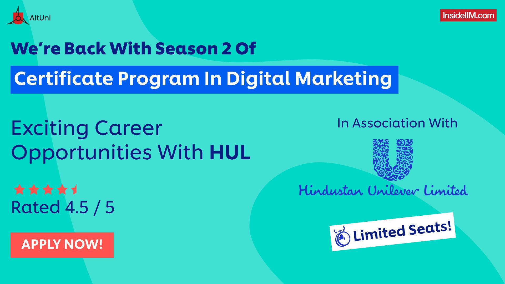 Certificate Program in Digital Marketing with Hindustan Unilever